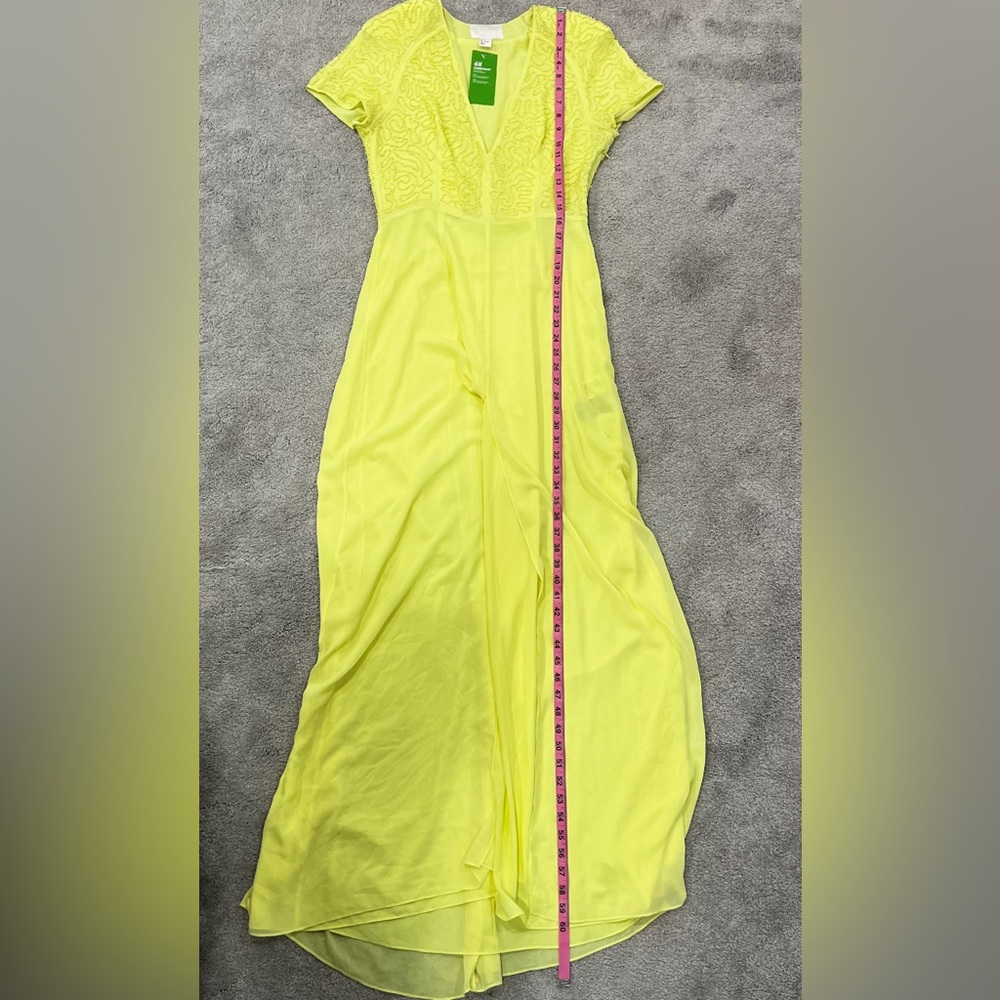 H&M Conscious Collection Beaded Yellow-Green Chiffon Maxi Dress Women’s Sz 8 NWT - Picture 6 of 13